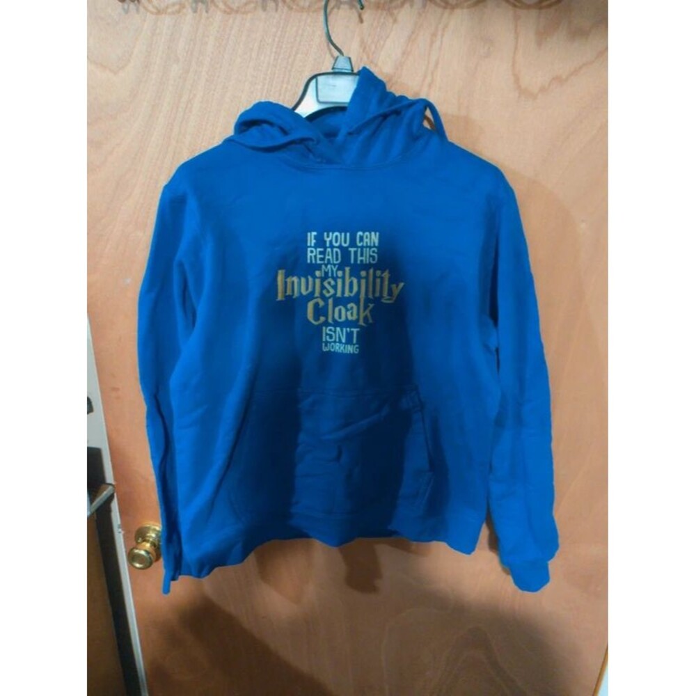 Blue Mens Hoodie with 'Invisibility Cloak' Graphic